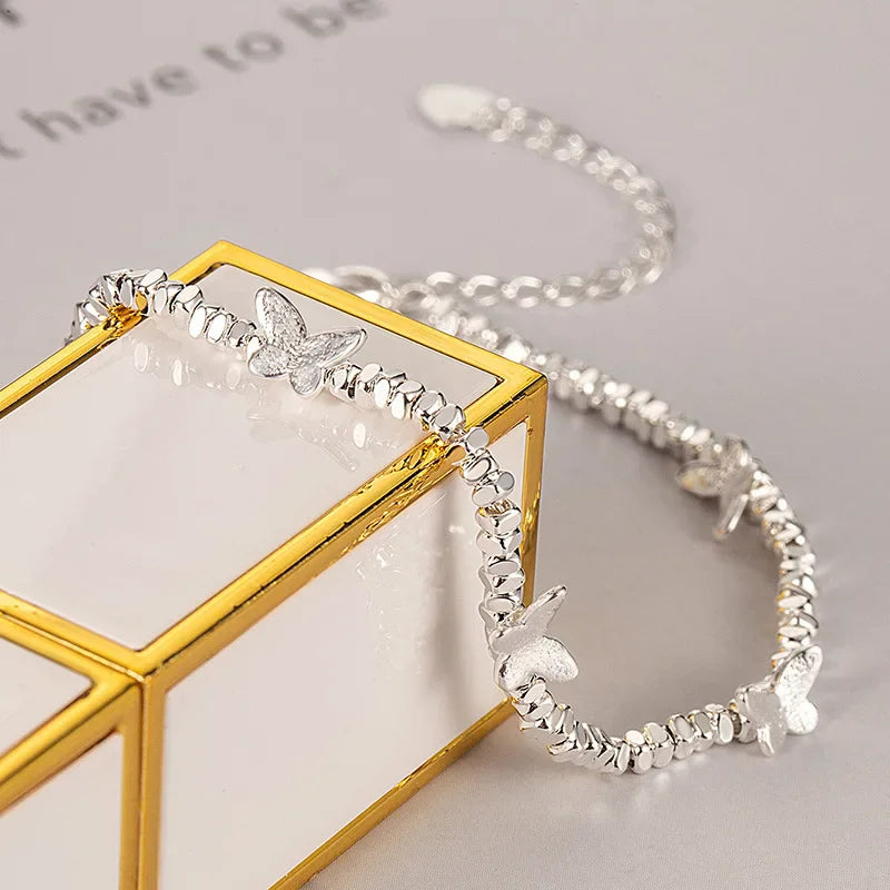 Esterlina Bracelete de Zircônia Coração Amor para Mulheres, Laço Estrelas, Corrente de Osso de Cobra, Joias de Presente