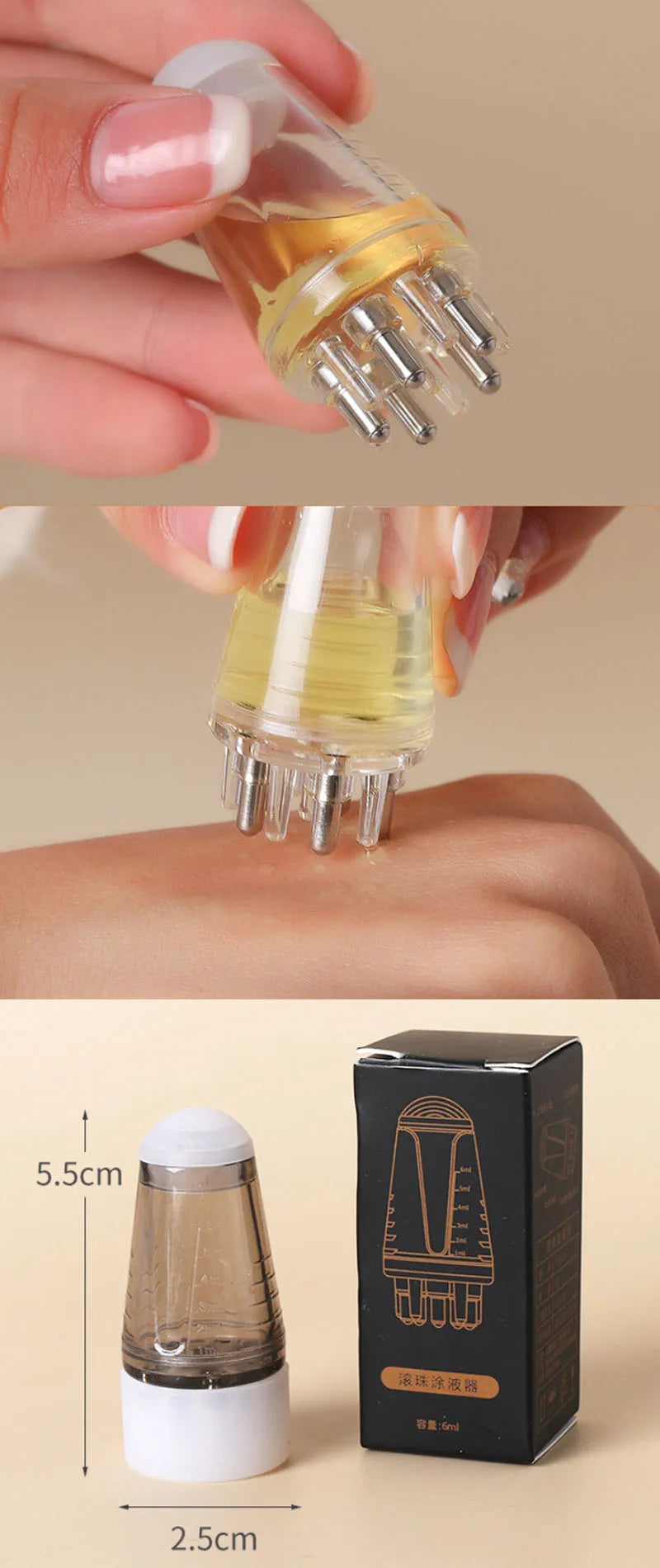 Pente Aplicador de Couro Cabeludo, Mini Pente Portátil de Massagem, Massageador Guiador de Líquido para Óleo Essencial, Anti-Queda de Cabelo, Ferramentas de Cuidados com o Couro Cabeludo.