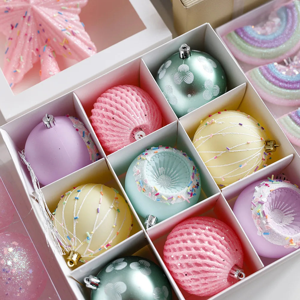 Conjunto de Bolas de Natal Macaron - Decorações de Natal Rosa 2025 Para Árvore de Natal e Festa de Ano Novo.