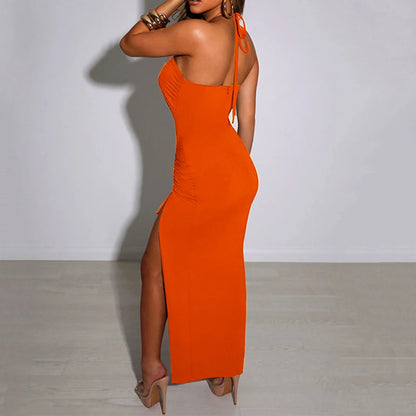 Vestido Preto Sexy de Verão para Mulheres, Sem Mangas, Decotado nas Costas, com Recortes Vazados, Ideal para Festas, com Design Fashion, Amarração Frontal, Estilo Halter, Justo ao Corpo, Elegante
