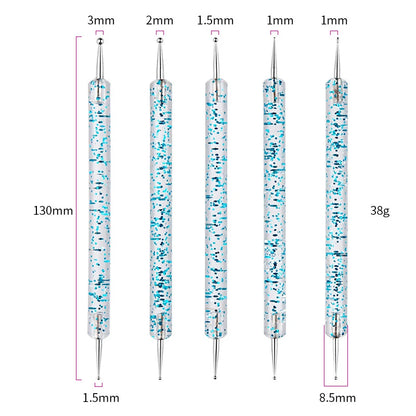 Kit Profissional de Pincéis para Nail Art com 5 Peças: Clássico, Acrílico, para Linhas, Pontilhado e Desenho, com Cabo de Plástico para Design de Manicure.
