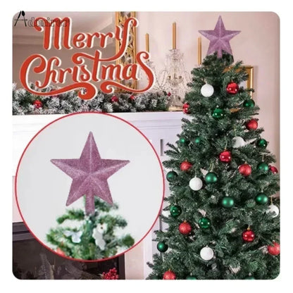 10/12/15/20cm Estrela de Natal para Topo de Árvore, Decoração de Feliz Natal para Casa, Estrela de Cinco Pontas com Pó Dourado Brilhante, Ornamento de Ano Novo