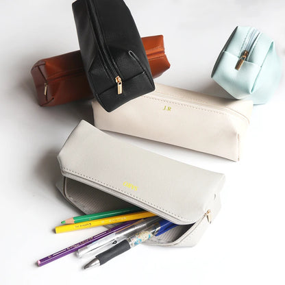 Estojo de Lápis Personalizado para Escritório e Negócios, Caixa Simples com Zíper para Estudantes, Porta-canetas, Gravação de Iniciais, Estojo para Pincéis de Maquiagem, Bolsa de Armazenamento de Cosméticos.