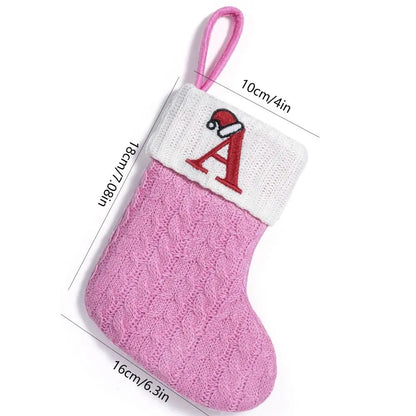 Socks de Natal em Tricô com Letras, Cor de Rosa, Espessura Aumentada, Sacos de Presentes Exquisitos, Grande Capacidade, Meias de Tricô para Festival