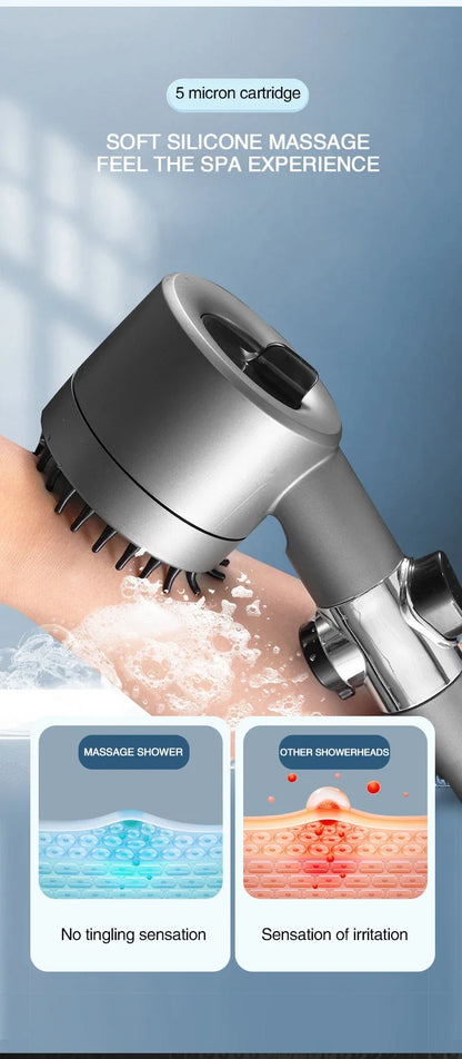 Cabeça de Chuveiro com Filtro de Alta Pressão - Spray Ajustável em 3 Modos com Escova de Massagem, Chuveiro de Chuva, Acessórios para Banheiro