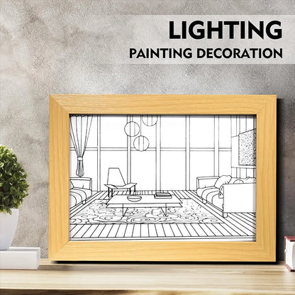 Luz Decorativa de Pintura LED com Conector USB, Luminária de Mesa e Parede com Escurecimento, Presente de Arte Luminosa para Ambientes Internos, Janela de Luz Solar, Foto em Madeira