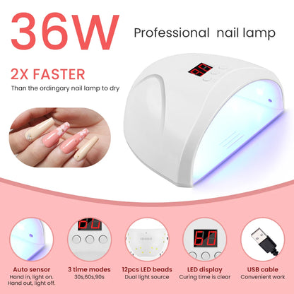 Kit de Unhas Phoenixy Profissional - Conjunto com 20/8 Cores de Gel Polish para Unhas com Lâmpada Secadora de Unhas de 36W e Ferramentas de Design de Unhas - Kit de Unhas Semi-permanente