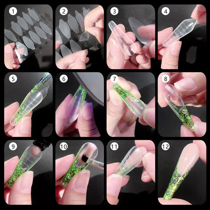 Conjunto de Ferramentas para Manicure com Tips de Unhas Falsas para Extensão, Ponta Acrílica, Unhas Falsas de Gel UV, Moldes para Construção Rápida, Tips de Cobertura Completa e Escultura.