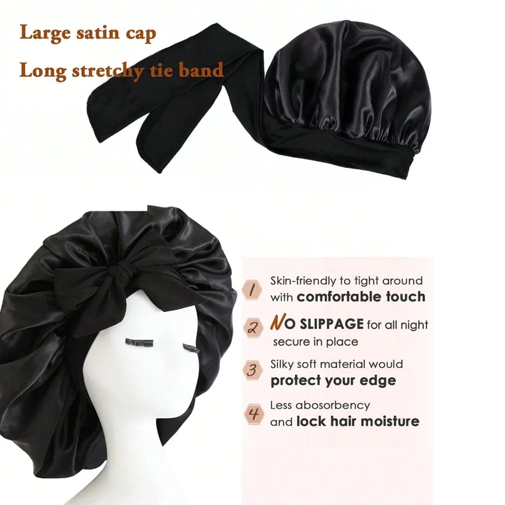 Touca de Cetim, Touca de Seda Ajustável para Dormir, Touca com Faixa para Cabelo, Toucas para Mulheres e Homens