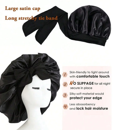 Touca de Cetim, Touca de Seda Ajustável para Dormir, Touca com Faixa para Cabelo, Toucas para Mulheres e Homens