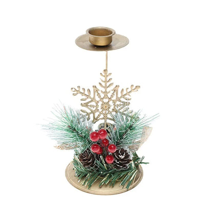 Decoração de Natal - Castiçais de Ferro Forjado Dourado com Pêndulos de Neve e Renas - Enfeites de Natal para o Natal e Ano Novo 2025