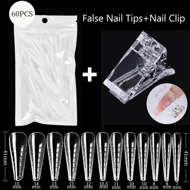 Conjunto de Ferramentas para Manicure com Tips de Unhas Falsas para Extensão, Ponta Acrílica, Unhas Falsas de Gel UV, Moldes para Construção Rápida, Tips de Cobertura Completa e Escultura.