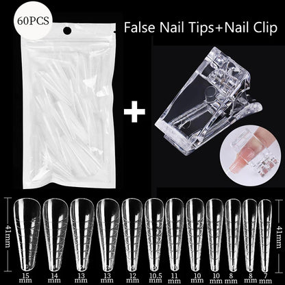Conjunto de Ferramentas para Manicure com Tips de Unhas Falsas para Extensão, Ponta Acrílica, Unhas Falsas de Gel UV, Moldes para Construção Rápida, Tips de Cobertura Completa e Escultura.