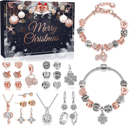 Calendário de Advento de Joias 2024 para Meninas Adolescentes, Contagem Regressiva de Natal de 24 Dias - Charms, Colares, Anéis, Pulseiras DIY