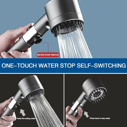 Cabeça de Chuveiro com Filtro de Alta Pressão - Spray Ajustável em 3 Modos com Escova de Massagem, Chuveiro de Chuva, Acessórios para Banheiro