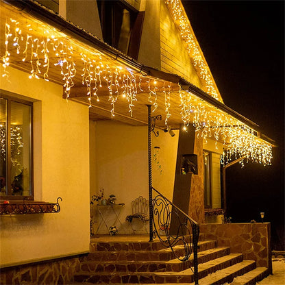 Cascata de Luzes de Natal para Decoração Externa, 5M de Comprimento com Queda de 0,4-0,6m, Cortina de Luzes LED, Fio de Luzes para Festas, Jardim e Beirais.