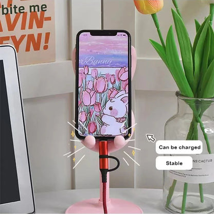 Suporte de Celular Rosa para Desktop, Suporte Ajustável Suporte de Mesa com Design de Coelho Fofo.