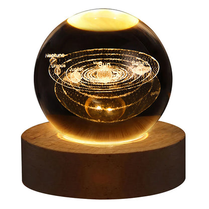 Luminária Esférica de Cristal 3D com Projeções da Galáxia e Planetas, Luz Noturna USB para você
