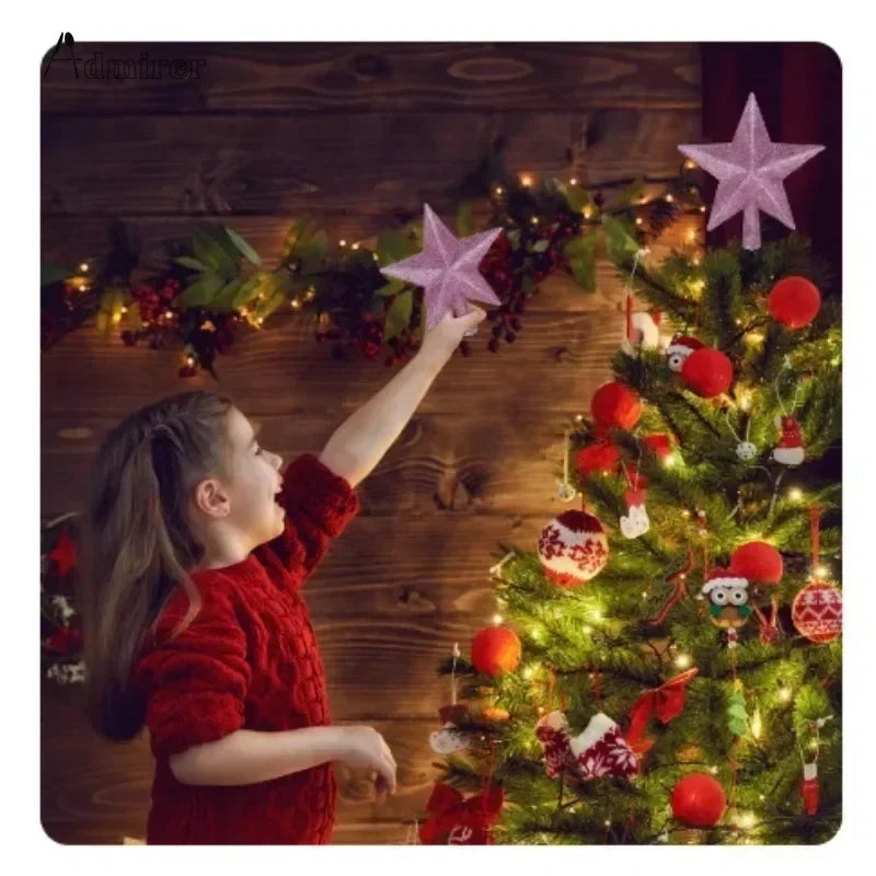 10/12/15/20cm Estrela de Natal para Topo de Árvore, Decoração de Feliz Natal para Casa, Estrela de Cinco Pontas com Pó Dourado Brilhante, Ornamento de Ano Novo