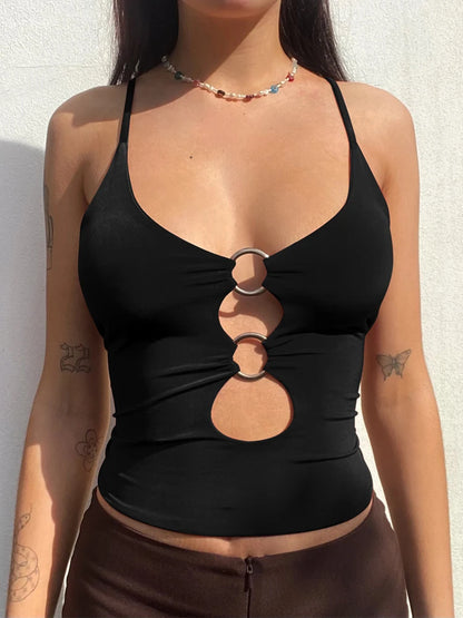 Hugcitar Straps Solid Crop Top T-shirt Summer Sexy Women Fashion Streetwear Y2K Party Club Camis