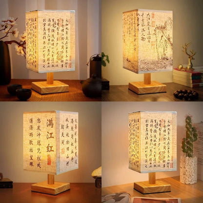 Luminária de Mesa Retro em Madeira - Estilo Chinês para Quarto e Escritório