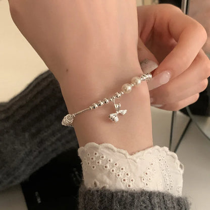 Esterlina Bracelete de Zircônia Coração Amor para Mulheres, Laço Estrelas, Corrente de Osso de Cobra, Joias de Presente