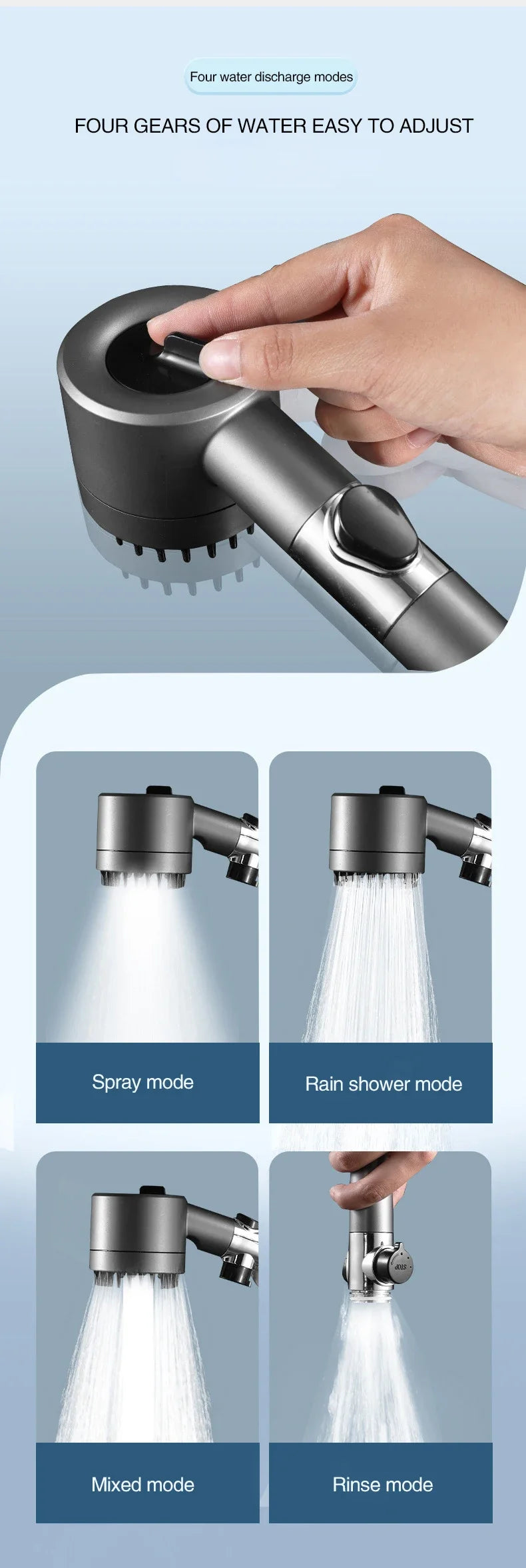 Cabeça de Chuveiro com Filtro de Alta Pressão - Spray Ajustável em 3 Modos com Escova de Massagem, Chuveiro de Chuva, Acessórios para Banheiro