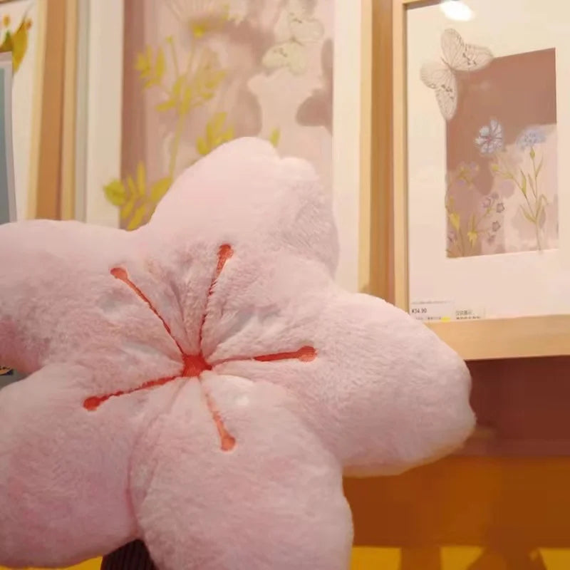 Cushion de pétalas de cereja rosa Ins, almofada para quarto feminino, decoração de sala de estar, almofada para assento de janela bay, tatami, almofada de flor de cerejeira de pelúcia.