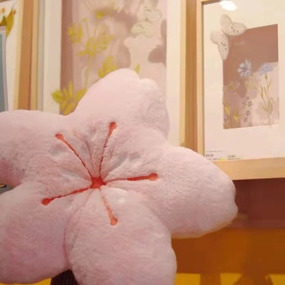 Cushion de pétalas de cereja rosa Ins, almofada para quarto feminino, decoração de sala de estar, almofada para assento de janela bay, tatami, almofada de flor de cerejeira de pelúcia.