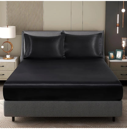 Jogo de Lençol de Cetim com 3 Peças, Macio e Sedoso, em Cores Sólidas. Ideal para Quarto e Quarto de Hóspedes.