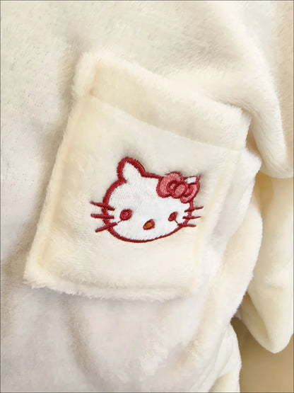 Pijamas Quentes de Cartoon Sanrio Hello Kitty Japonês para Mulheres, Flanela de Inverno, Nova Linha Plus, Aveludada e Espessa, Doce e Aconchegante para Manter o Calor