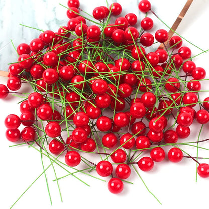 100 peças de Decoração de Natal com Berries Vermelhas para Guirlanda, Pequenas Bolas de Berries, Cérejas, Decoração para Sala de Estar, Frutos de Espuma Simulados Vermelhos.