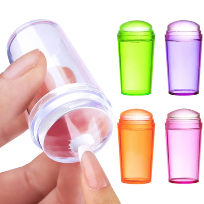 Kit de Carimbo de Silicone Transparente para Nail Art - Design Francês para Manicure - Placa de Carimbo, Polidor, Selador com Carimbo de Dois Lados e Raspador