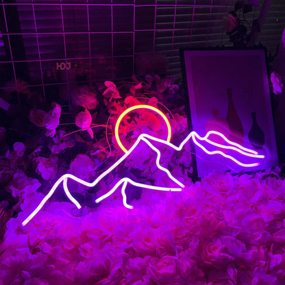 Letreiro de Neon LED Montanha e Sol, Lâmpada de Luzes Neon USB LED, Decoração de Parede para Casa, Quarto Infantil, Bar,