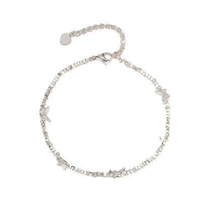 Esterlina Bracelete de Zircônia Coração Amor para Mulheres, Laço Estrelas, Corrente de Osso de Cobra, Joias de Presente