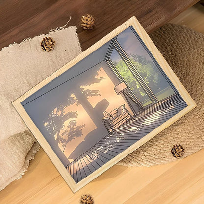 Luz Decorativa de Pintura LED com Conector USB, Luminária de Mesa e Parede com Escurecimento, Presente de Arte Luminosa para Ambientes Internos, Janela de Luz Solar, Foto em Madeira