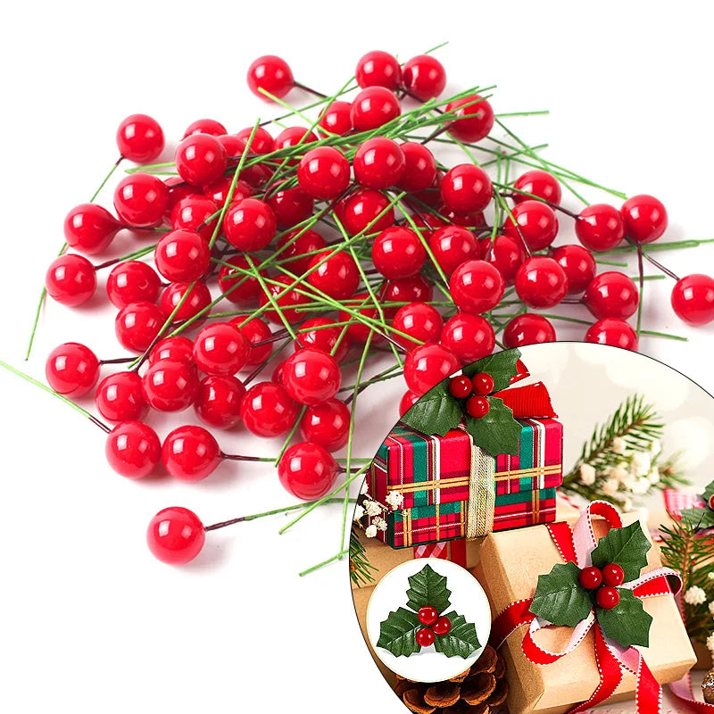 100 peças de Decoração de Natal com Berries Vermelhas para Guirlanda, Pequenas Bolas de Berries, Cérejas, Decoração para Sala de Estar, Frutos de Espuma Simulados Vermelhos.