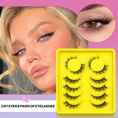 GROINNEYA Cílios Meia Língua Olho de Gato Cílios Falsos com Faixa Transparente, Efeito Natural, Cílios de Visão Natural, Cílios de Visón Falsos para Maquiagem