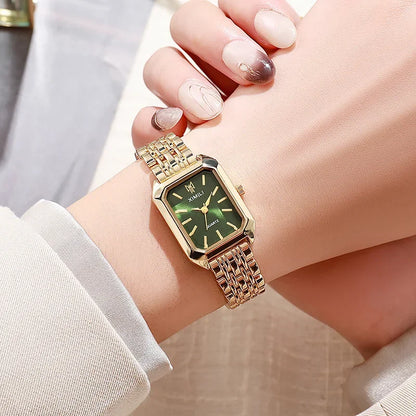 Relógio de Pulso com Pulseira de Aço Inoxidável, Marca Popular de 2024, Relógio de Quartzo Luxuoso para Mulheres, Presente Elegante, Relógio Simples e Moderno em Formato Quadrado para Estudantes.