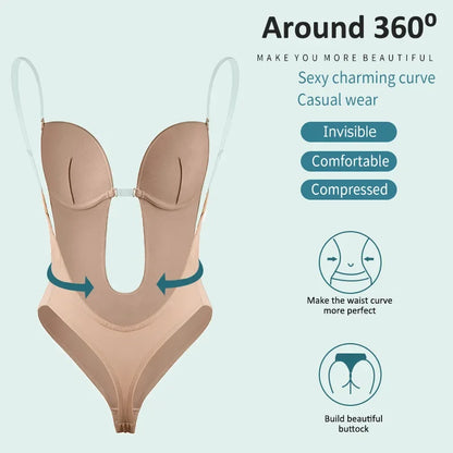 Modelador Corporal Feminino, Body Sem Costas com Sutiã, Fio Dental Invisível, Modeladores de Barriga, Shapewear de Controle de Barriga, Cintura Firme, Roupa Íntima Modeladora