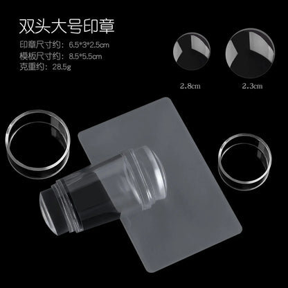 Kit de Carimbo de Silicone Transparente para Nail Art - Design Francês para Manicure - Placa de Carimbo, Polidor, Selador com Carimbo de Dois Lados e Raspador