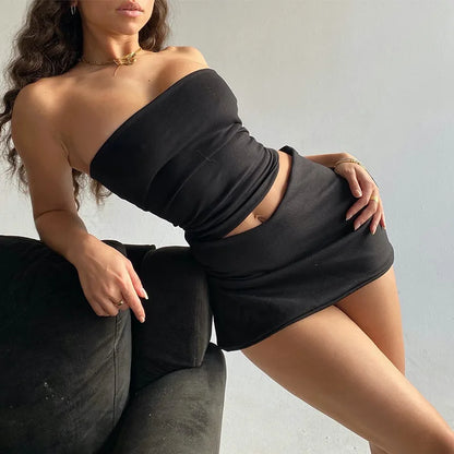 Conjunto Feminino Verão 2024 - Top Tomara que Caia e Mini Saia, Moda Festa e Clube