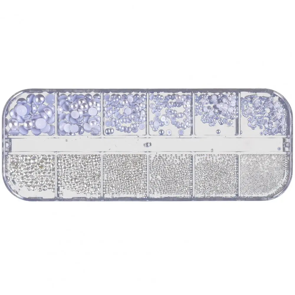 Acessórios para Unhas - Conjunto de Pérolas Falsas e Contas para Nail Art - Kit de Decoração DIY Estilo Ins para Design Deslumbrante - Caixa com 12 Compartimentos para Mulheres