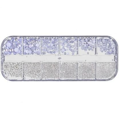 Acessórios para Unhas - Conjunto de Pérolas Falsas e Contas para Nail Art - Kit de Decoração DIY Estilo Ins para Design Deslumbrante - Caixa com 12 Compartimentos para Mulheres