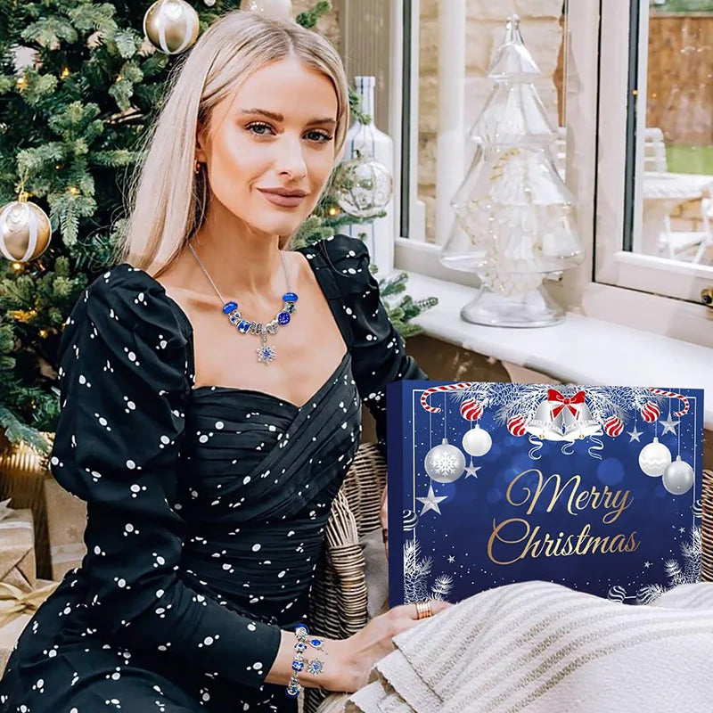 Calendário de Advento de Joias 2024 para Meninas Adolescentes, Contagem Regressiva de Natal de 24 Dias - Charms, Colares, Anéis, Pulseiras DIY