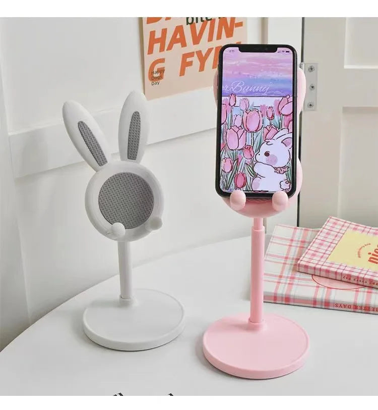 Suporte de Celular Rosa para Desktop, Suporte Ajustável Suporte de Mesa com Design de Coelho Fofo.