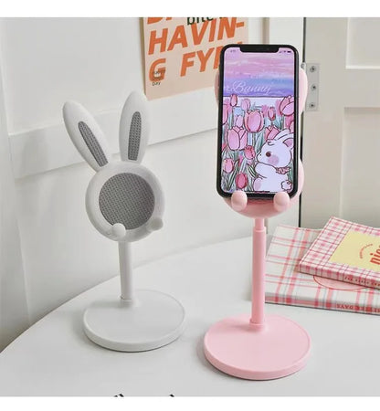 Suporte de Celular Rosa para Desktop, Suporte Ajustável Suporte de Mesa com Design de Coelho Fofo.