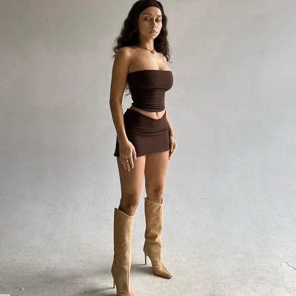 Conjunto Feminino Verão 2024 - Top Tomara que Caia e Mini Saia, Moda Festa e Clube