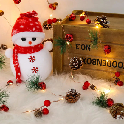 Decoração de Guirlanda de Natal com Luzes 7FT 20LED, Pinhas, Bagas Vermelhas, Sinos, Luzes para Árvore de Natal, Decorações para Festa de Fim de Ano e Ano Novo.
