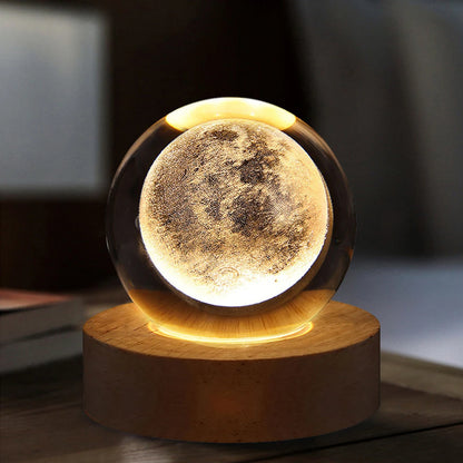 Luminária Esférica de Cristal 3D com Projeções da Galáxia e Planetas, Luz Noturna USB para você